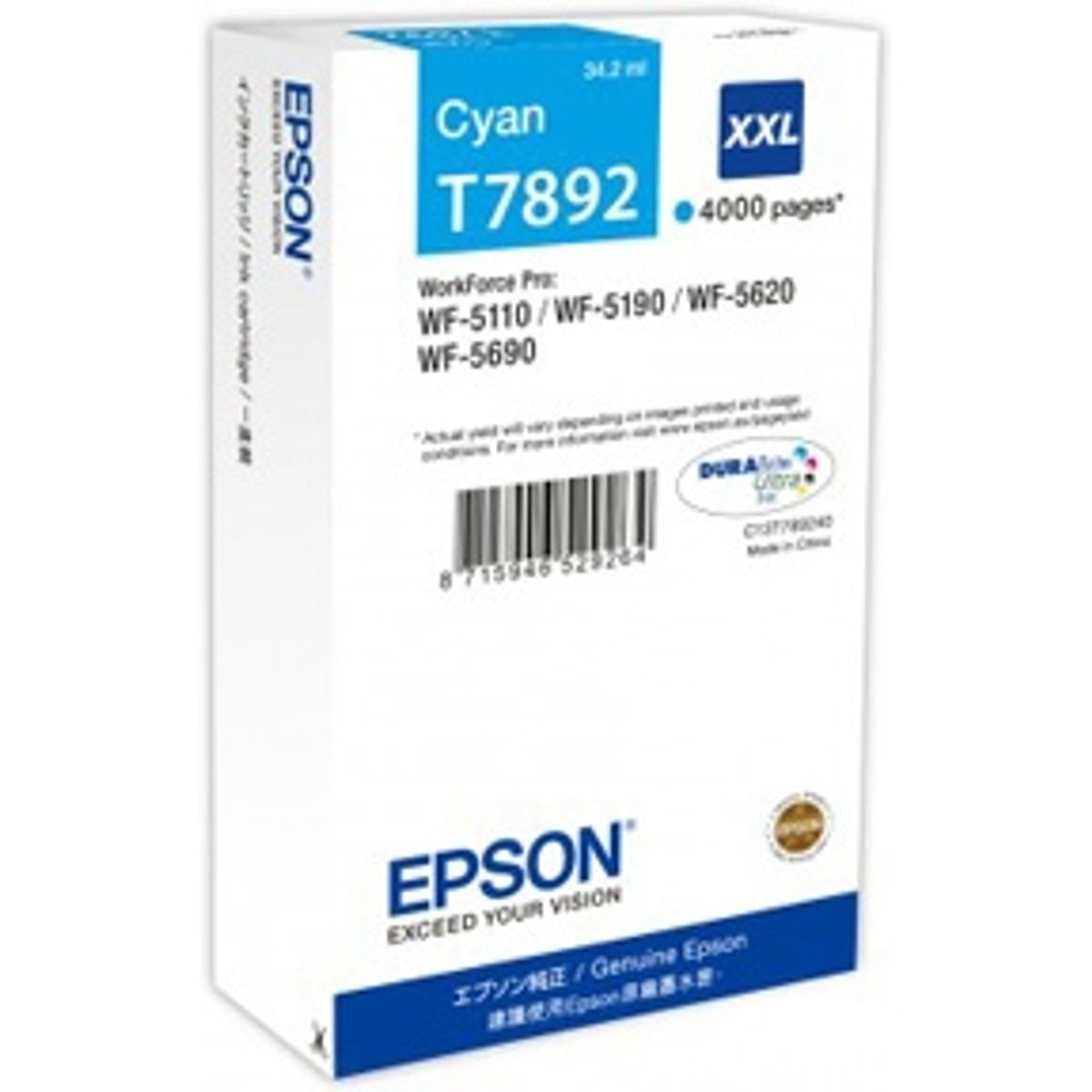 Epson T7892 XXL - C13T789240 blækpatron Original Cyan 4000 sider