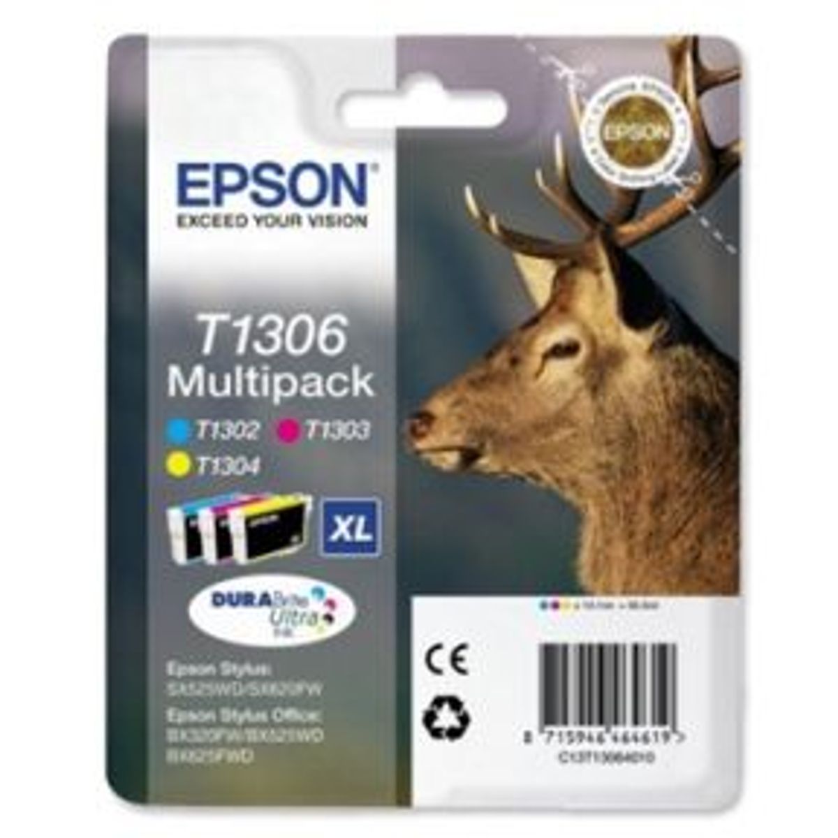 Epson T1306 XL combo pack 3 stk - C13T13064012 blækpatron Original C/M/Y 30 ml