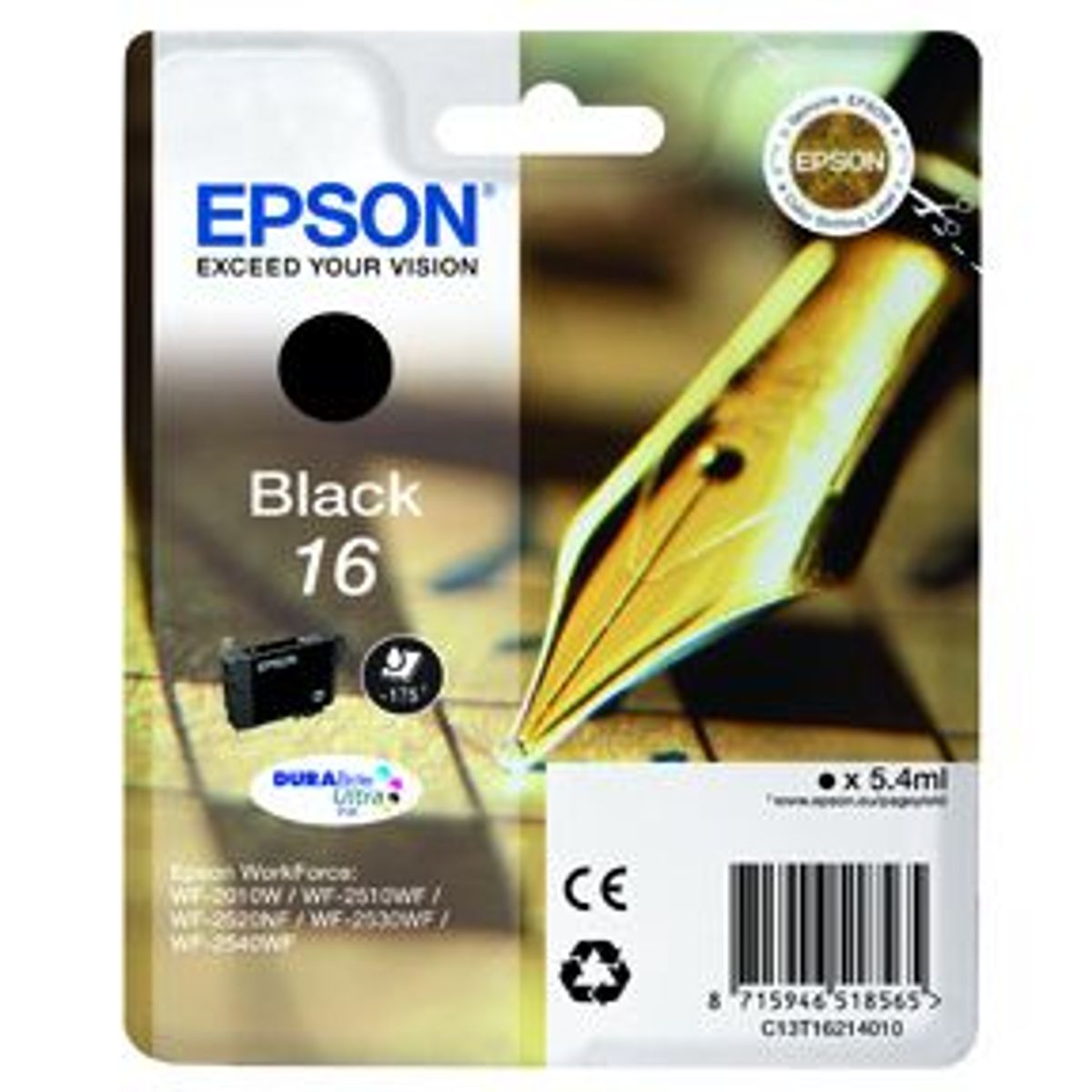 Epson T1621 BK (C13T16214012) Sort Blækpatron, Original