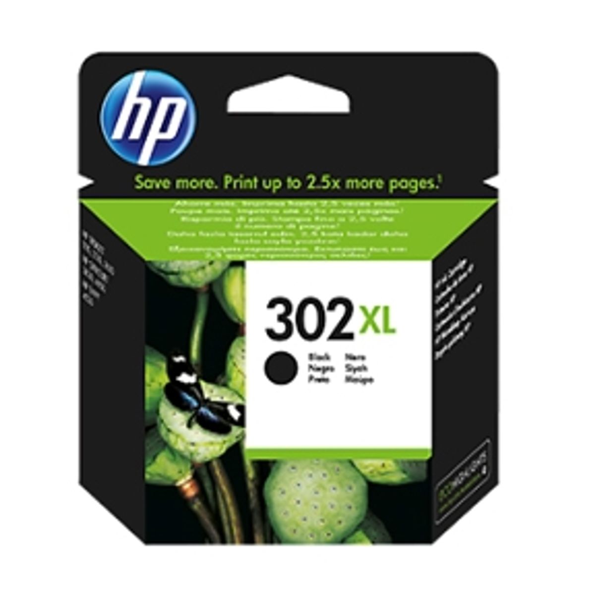 HP 302 XL BK F6U68AE, sort blækpatron, Original 480 sider (8,95 ml)