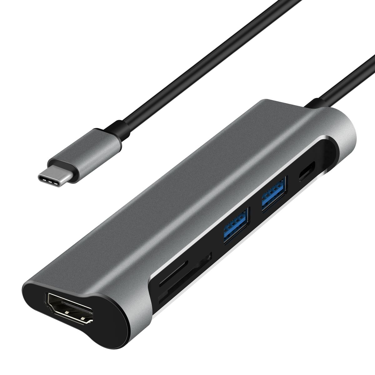 SERO USB-C til HDMI, 2xUSB3.0, SD+TF card slot, PD