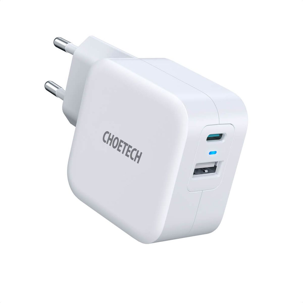 Choetech USB-C PD og USB-A QC Vægoplader, 38W, Hvid