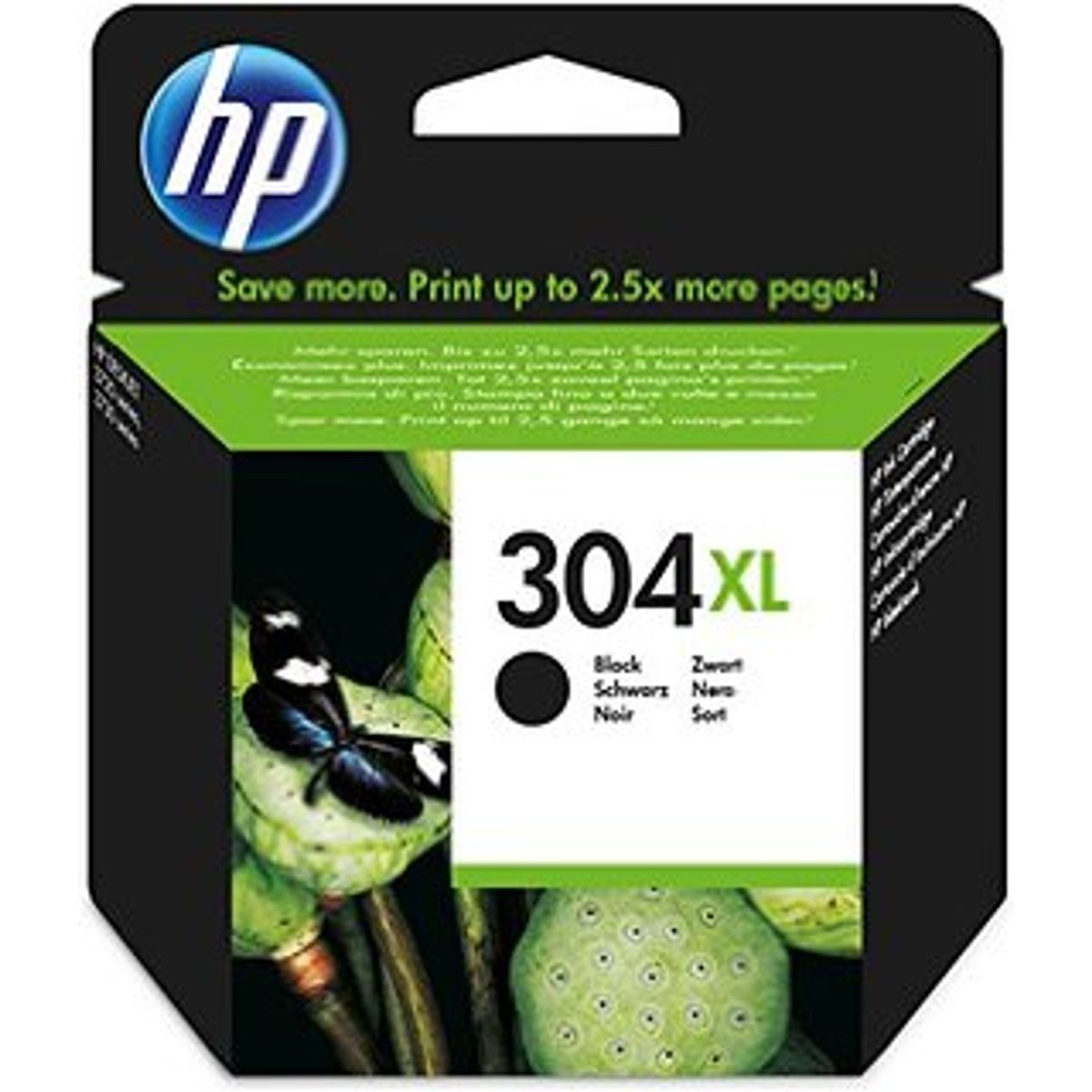 HP 304 XL BK (FN9K08AE) sort blækpatron, Original 300 sider (6 ml)