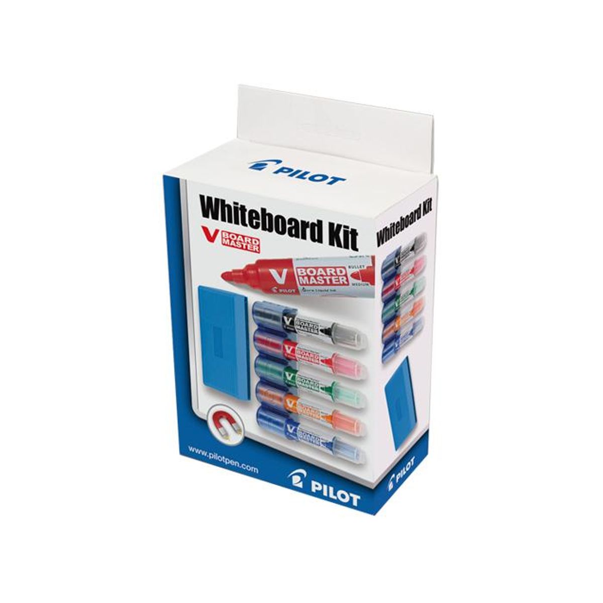 Whiteboard startkit Pilot med holder, tavlevisker og 5 penne