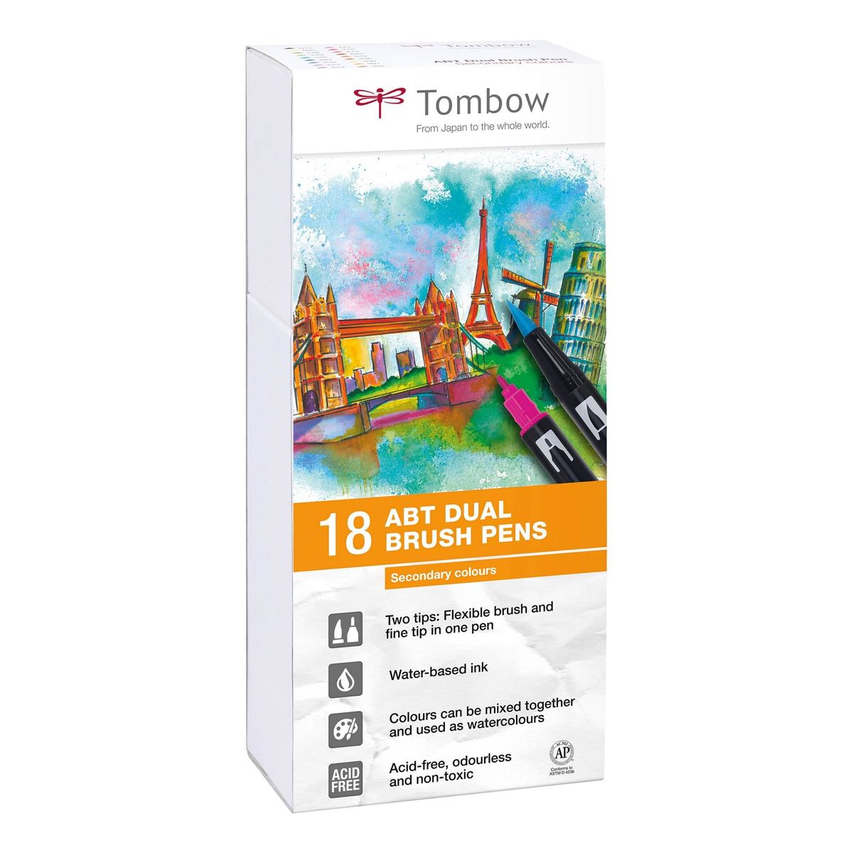 Tombow ABT Dual Brush 18P-2 Basic 2, 18 stk, tusch med dobbeltspids