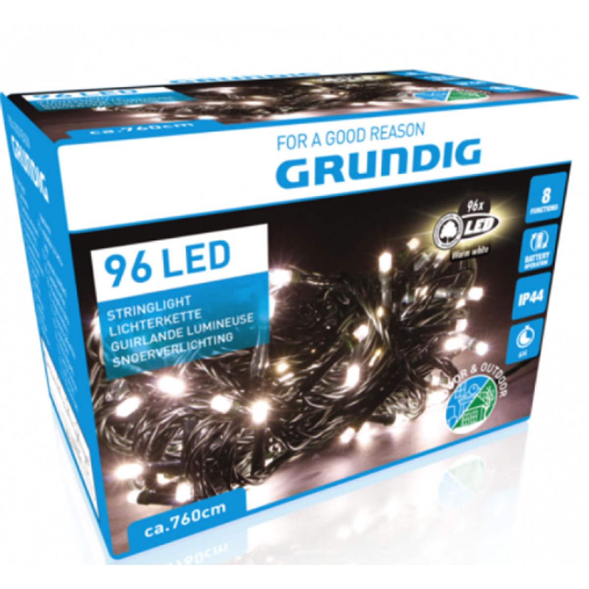 Grundig udendørs lyskæde 96 LED m. timer, 7,6 m