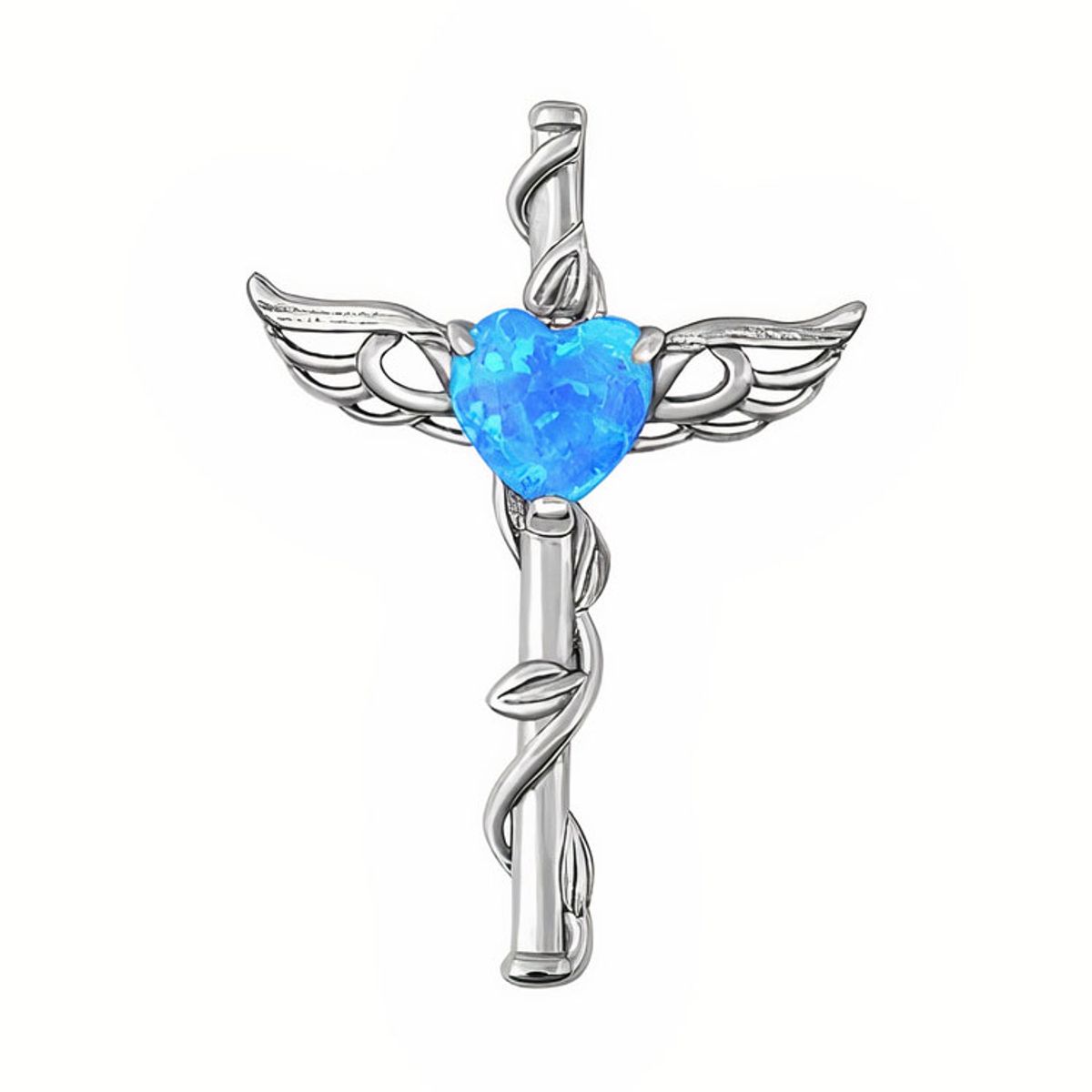 Caduceus vedhæng med Opal Hjerte - 31mm - u/kæde