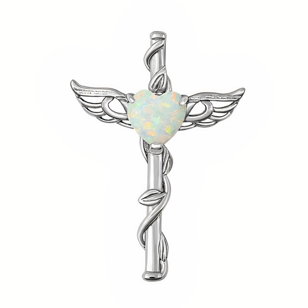 Caduceus vedhæng med Opal Hjerte - 31mm - u/kæde