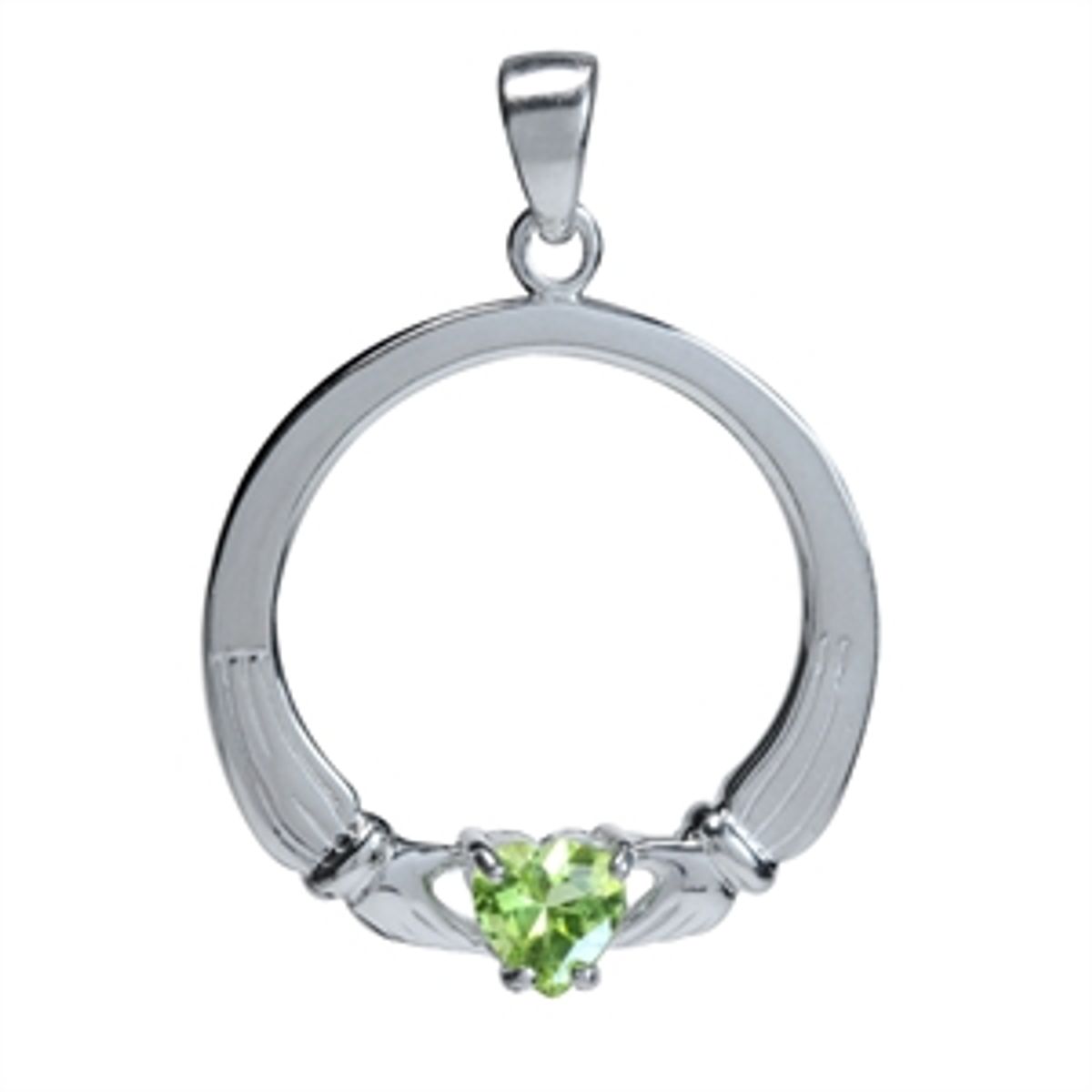 Claddagh vedhæng med Peridot - 30mm - u/kæde