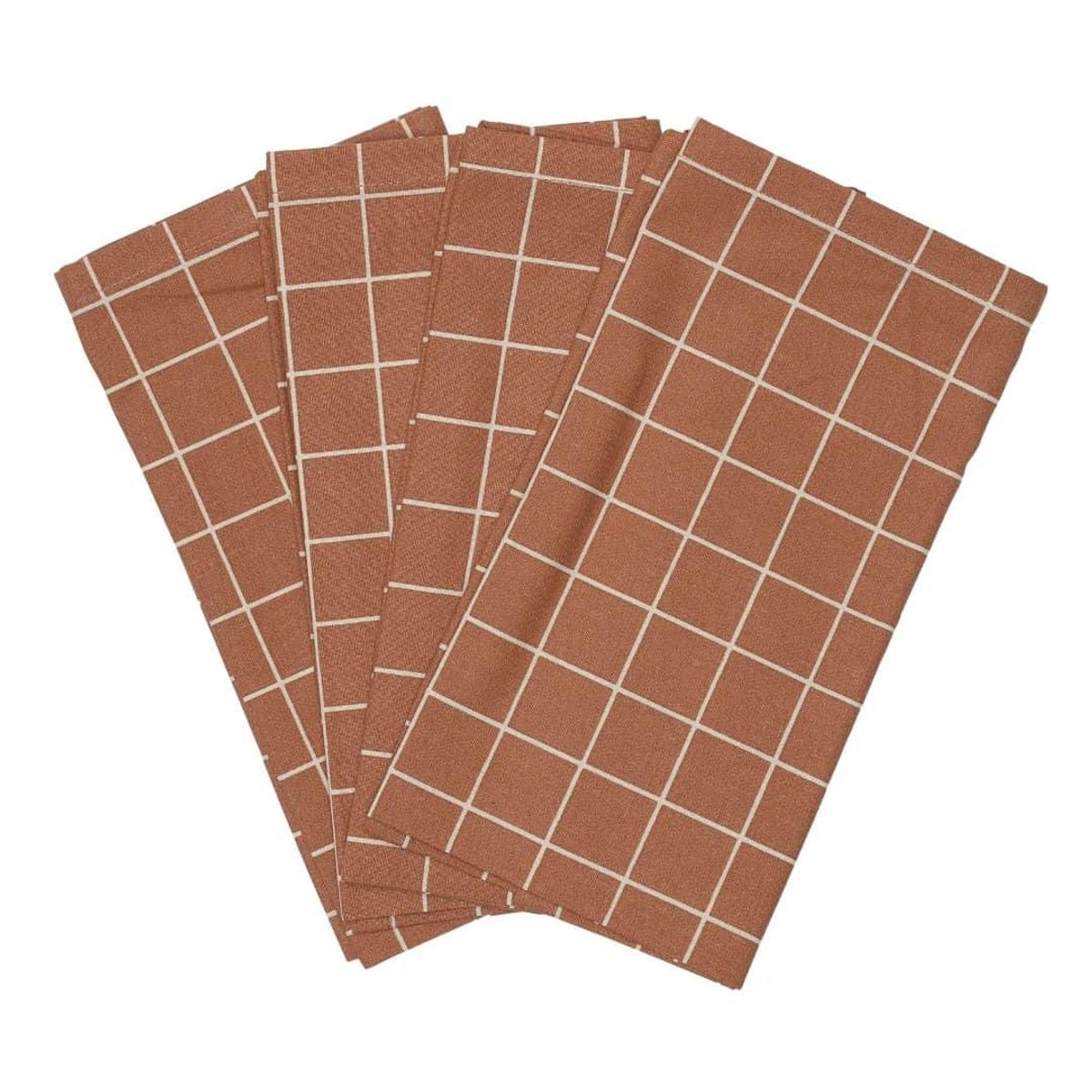 Stofservietter - Terracotta Check - sæt med 4 stk.