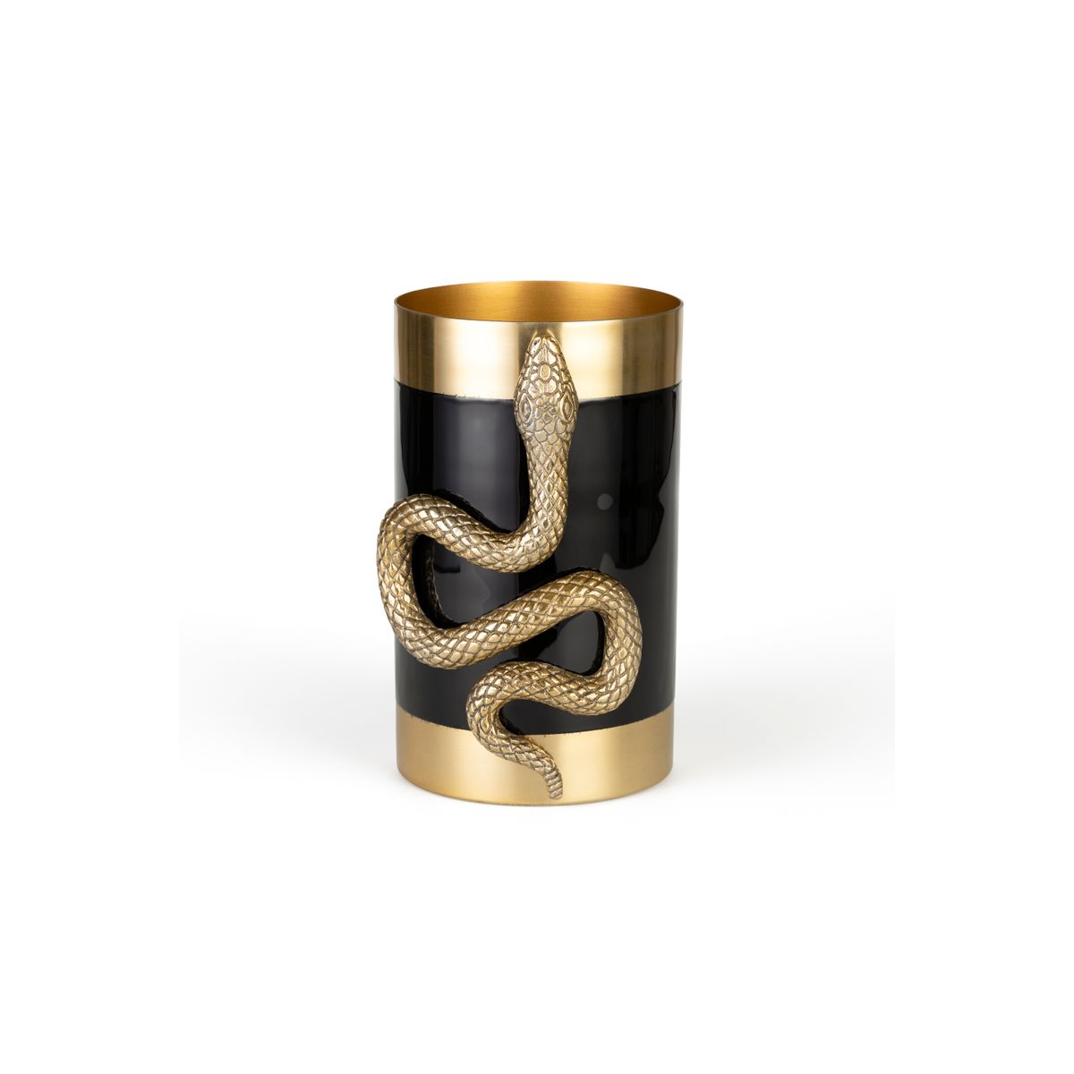 BOLD MONKEY Never Hurt A Snake vase M, rund - guld aluminium og sort emalje (H:26)