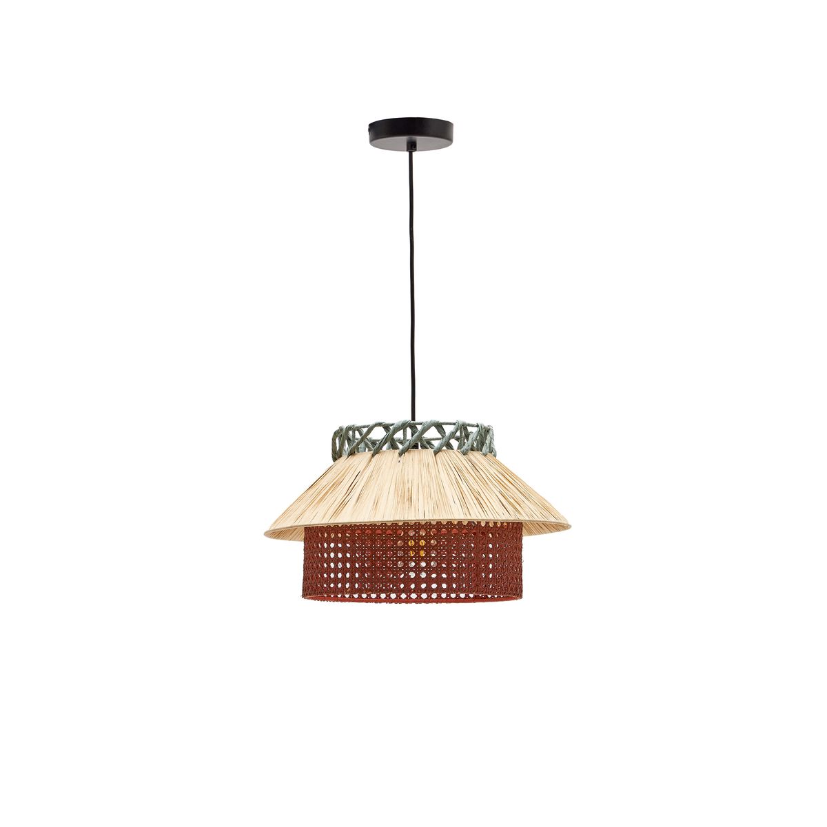 KAVE HOME Pulmi loftlampe, rund - natur/terracotta/blå polyrattan/rattan (Ø40)