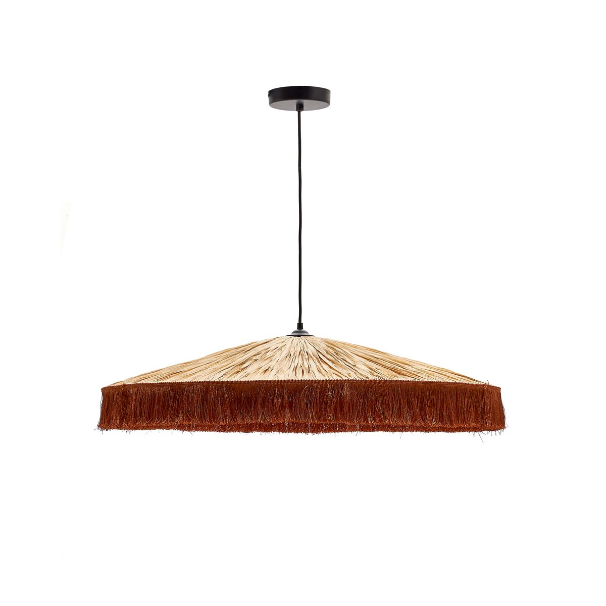 KAVE HOME Pollensa loftlampe, rund - natur polyrattan/rattan og terracottafrynser (Ø75)