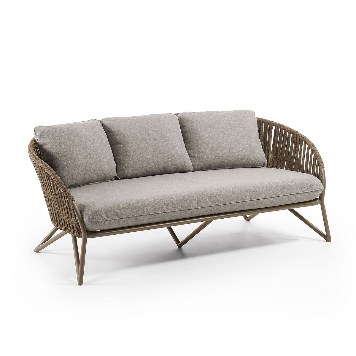 KAVE HOME Branzie sofa - brunt metal og reb, m. gråbrune hynder, 3 pers.