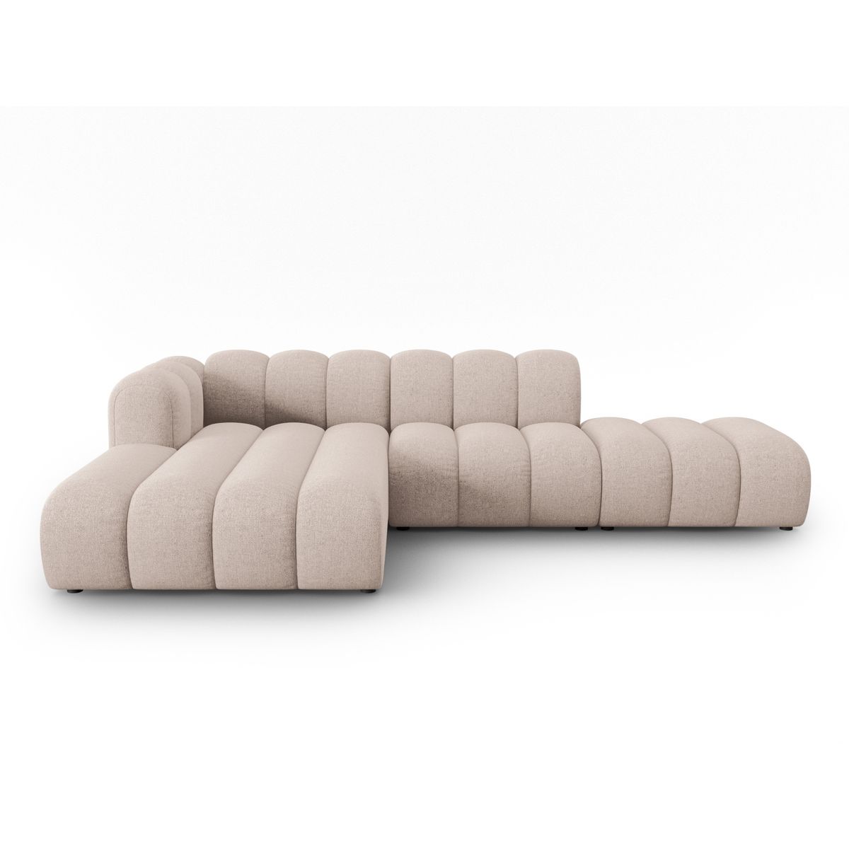 MICADONI Lupin Modular åben hjørnesofa, venstre, 5 sæder - beige chenille og sort plast