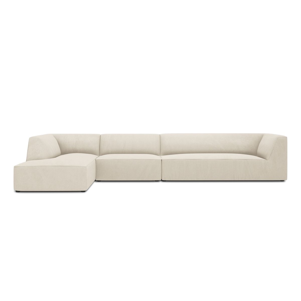 MICADONI Ruby Modul hjørnesofa, venstre, 5 sæder - beige corduroy fløjl og sort plast