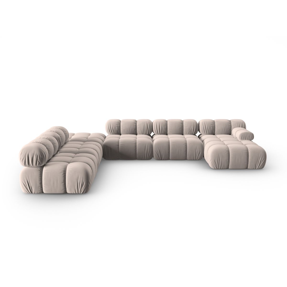 MICADONI Bellis Modular Panoramic hjørnesofa, venstre, 7 sæder - beige fløjl og sort plastik