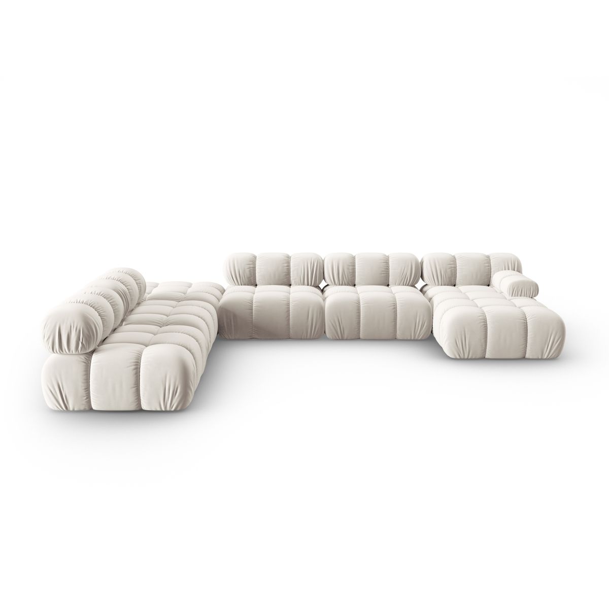 MICADONI Bellis Modular Panoramic hjørnesofa, venstre, 7 sæder - beige fløjl og sort plastik