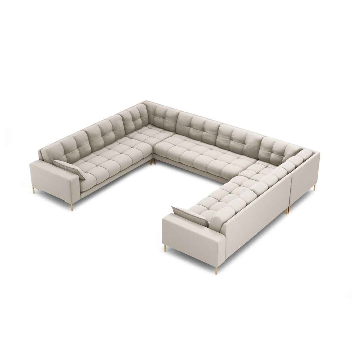 MICADONI Mamaia Panoramic U-sofa, 9 sæder - beige stof og guld metal