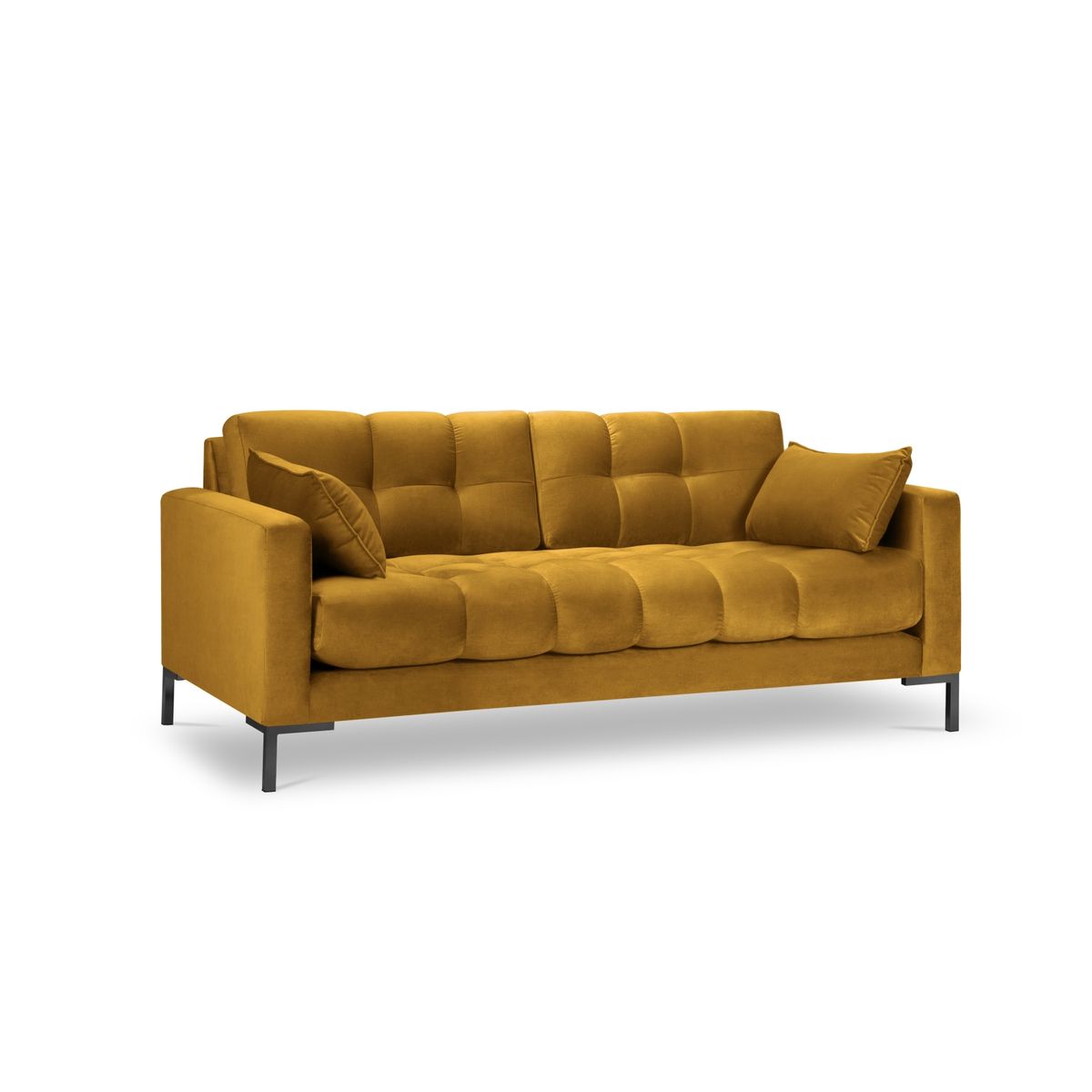 MICADONI Mamaia sofa, 3 sæder - gul fløjl og sort metal