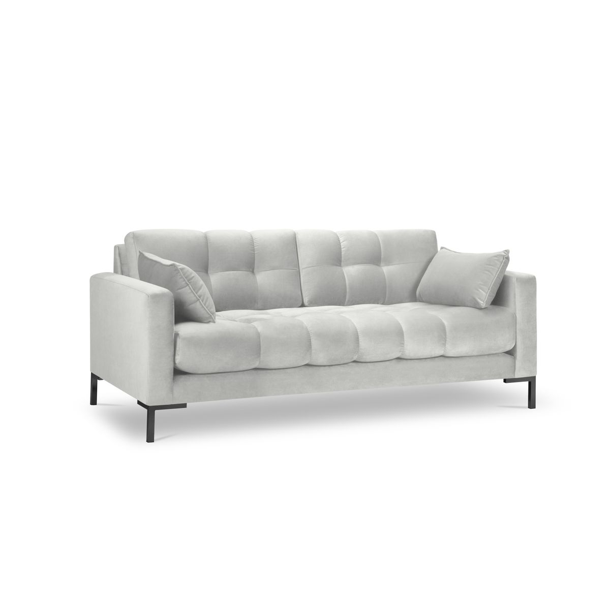 MICADONI Mamaia sofa, 3 sæder - sølv fløjl og sort metal