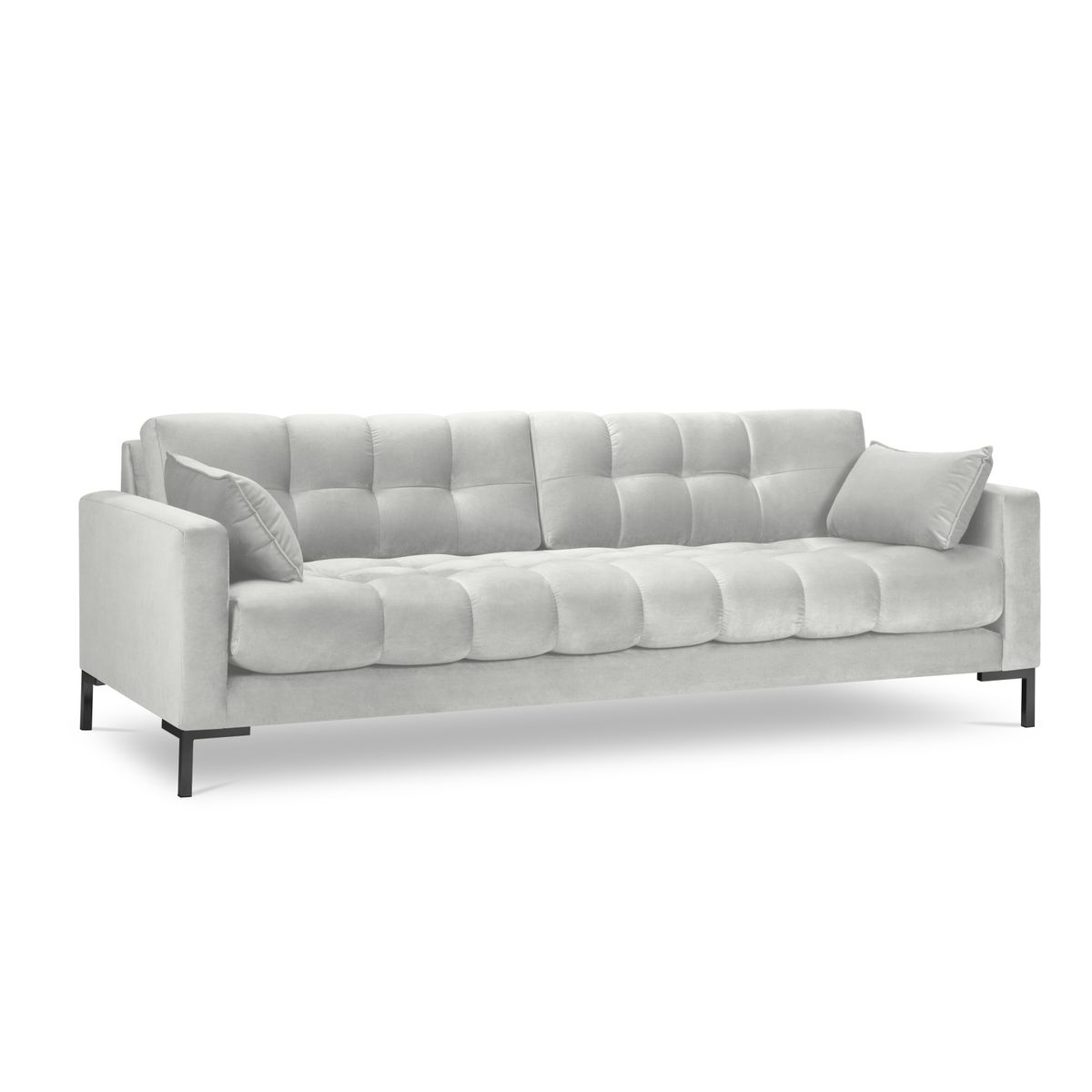 MICADONI Mamaia sofa, 4 sæder - sølv fløjl og sort metal