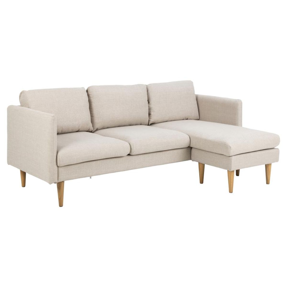 ACT NORDIC Milly 2 pers. sofa med chaiselong, vendbar - beige stof og natur gummitræ