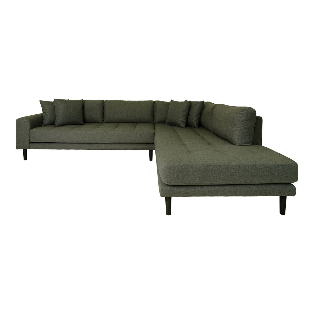 HOUSE NORDIC Lido hjørnesofa, højrevendt, m. 4 puder - olivengrøn polyester og sort træ