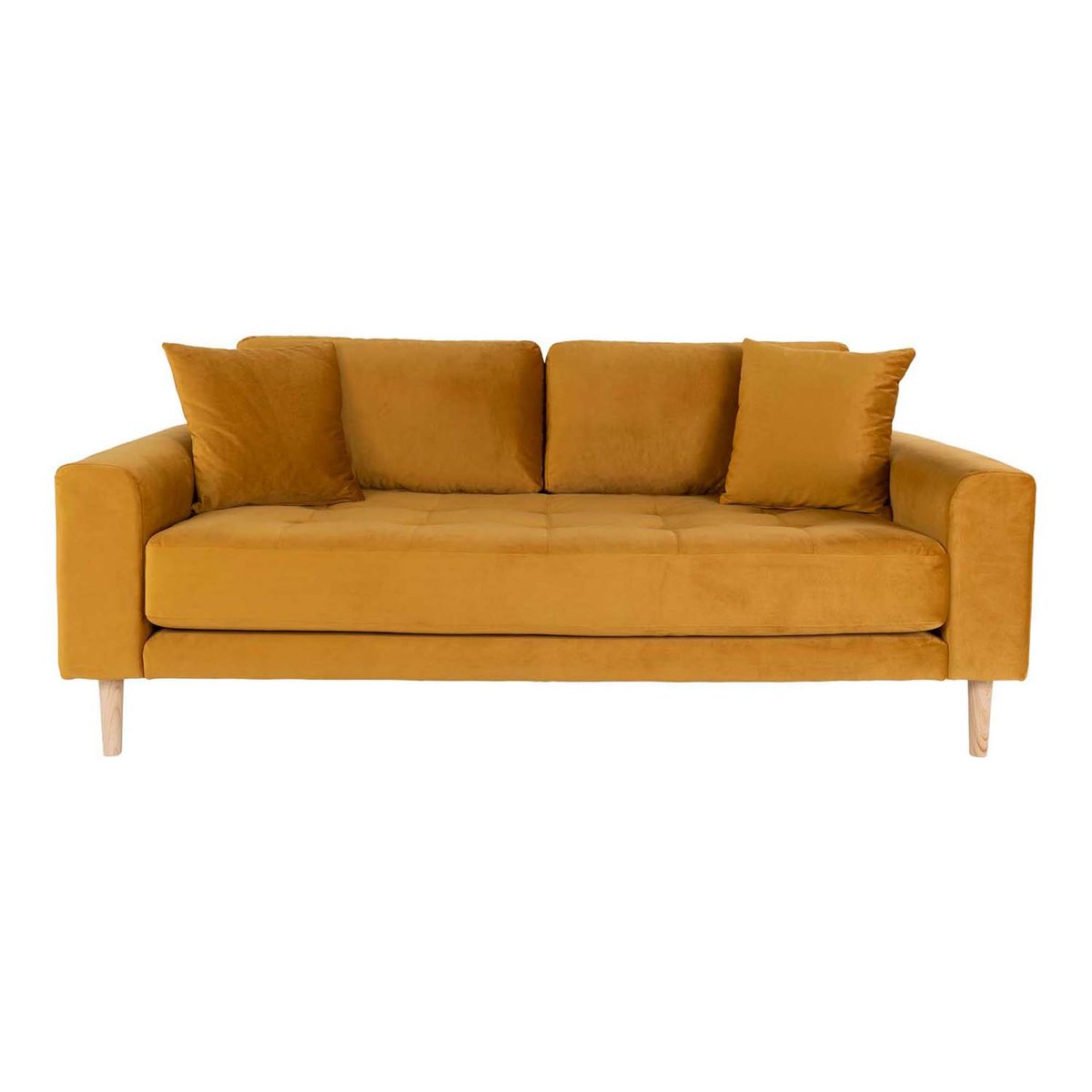 HOUSE NORDIC Lido 2,5 pers sofa - sennepsgul velour og natur træ