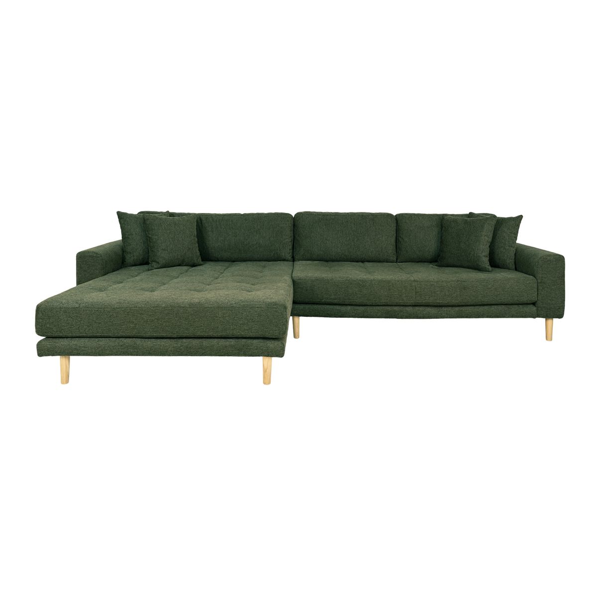 HOUSE NORDIC Lido loungesofa, m. venstre chaiselong og 4 puder - olivengrøn polyester og egetræ