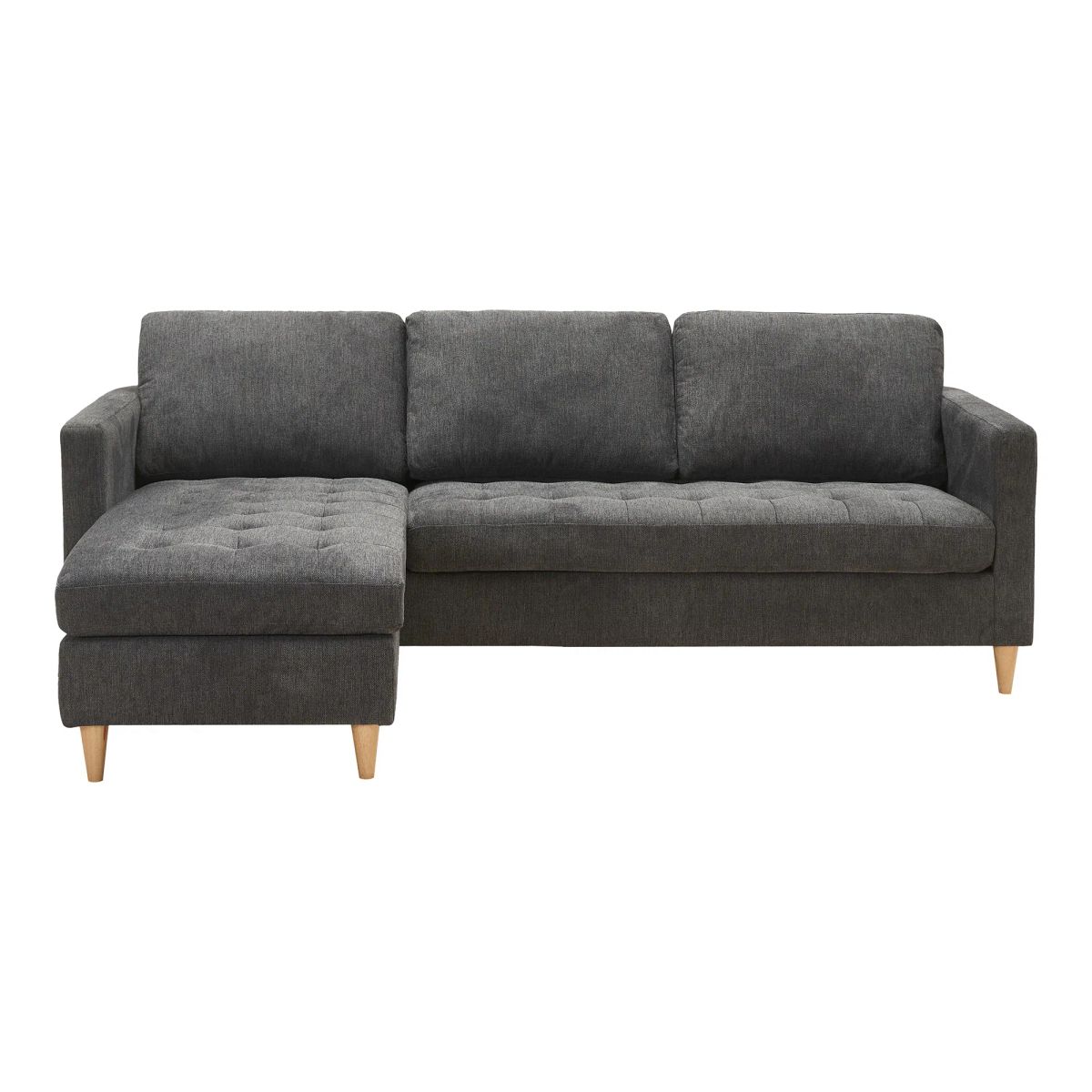 Firenze sofa, mørkegrå med ben i naturtræ,