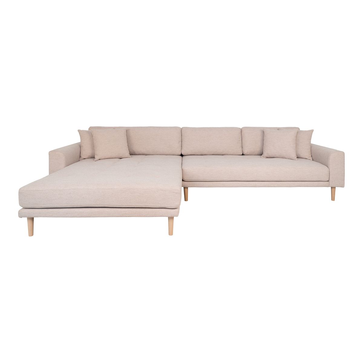 HOUSE NORDIC Lido loungesofa, venstre chaiselong, m. 4 puder - sand polyester og natur bøg