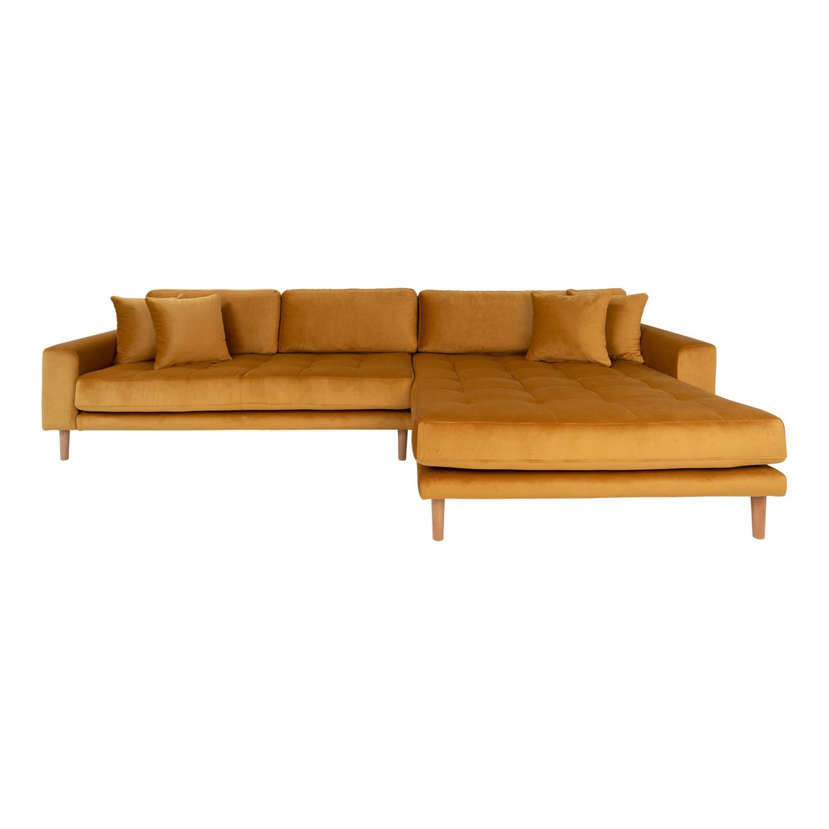 HOUSE NORDIC Lido sofa, m. højrevendt chaiselong - sennepsgul velour