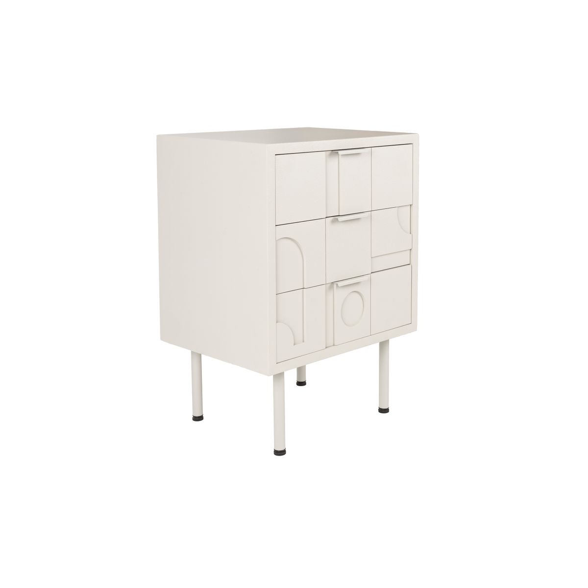 WHITE LABEL LIVING Funk sidebord, m. 3 skuffer - beige MDF og grå jern (40x50)