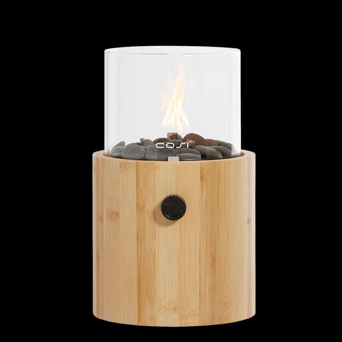 COSI FIRES Cosiscoop Bamboo gaslanterne, m. glas og småsten - natur teaktræ (H:30)