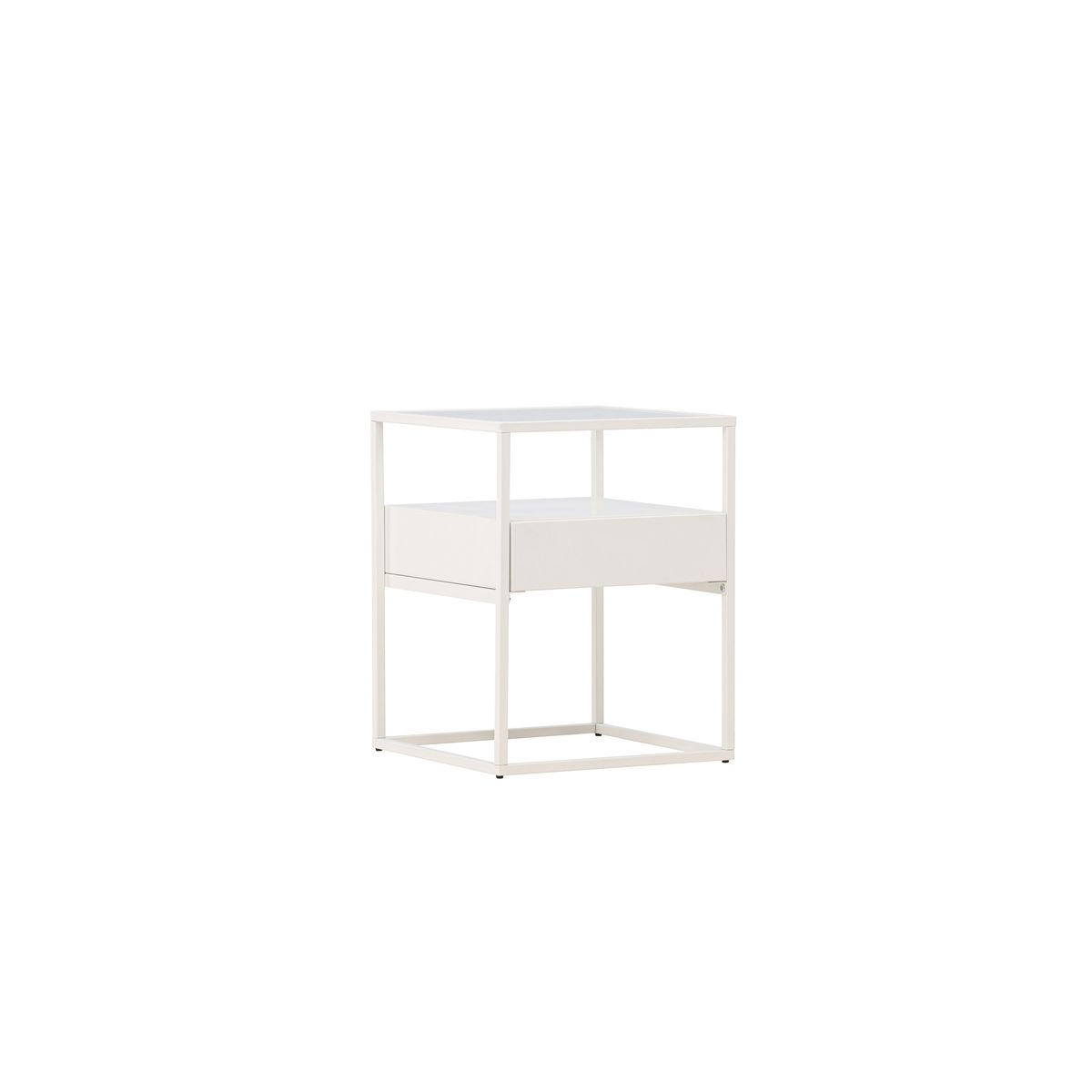 VENTURE DESIGN Fortaleza sidebord, m. 1 skuffe - glas og hvid stål (40x40)