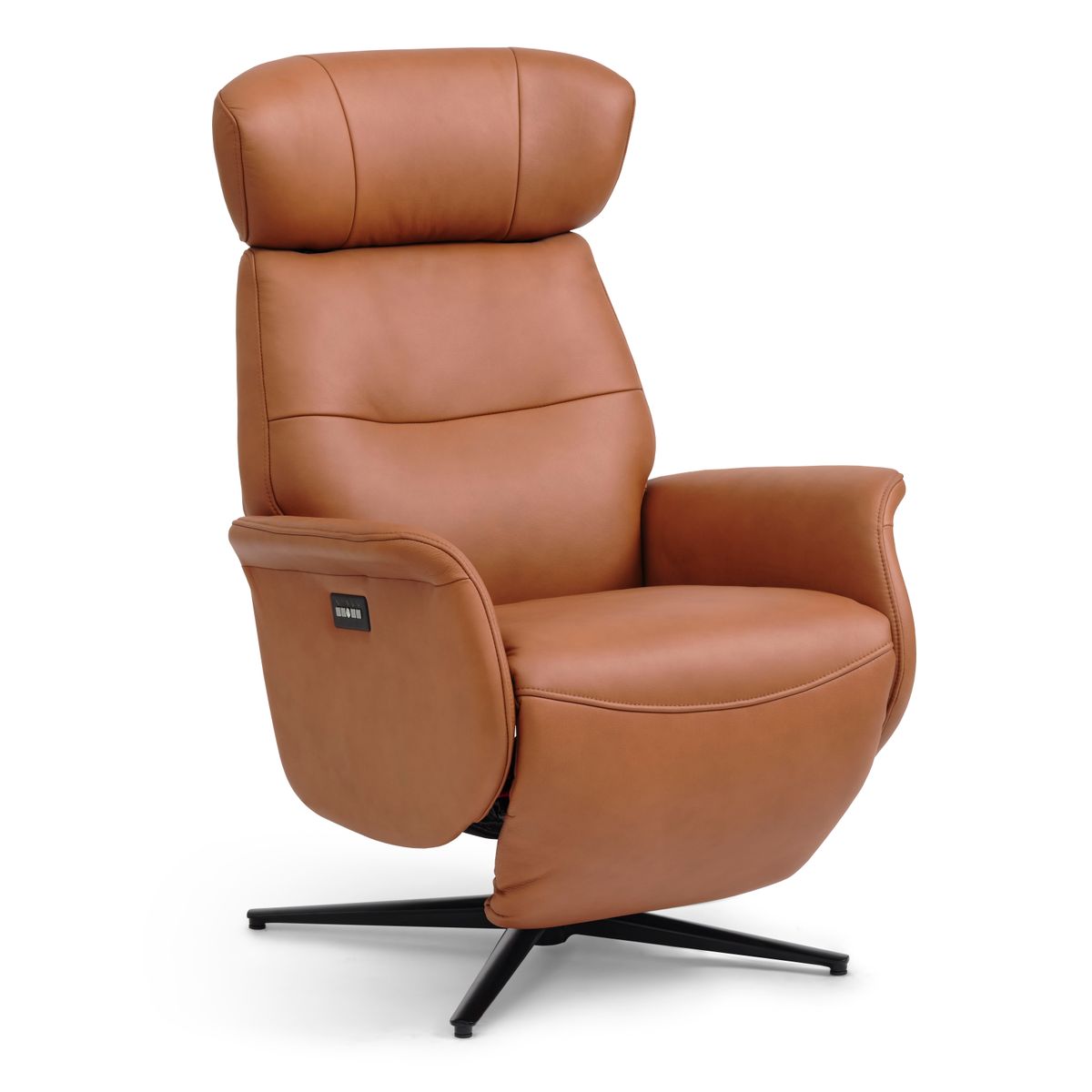 Alex recliner lænestol 2 motors - cognac semi aniline læder og sort aluminium