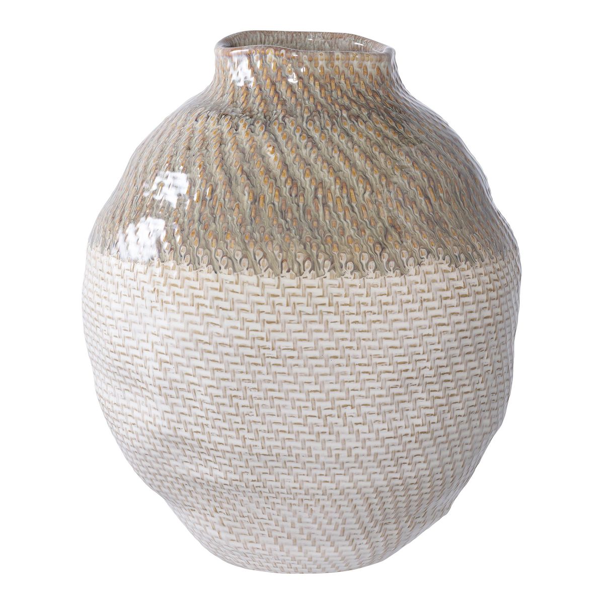 HOUSE NORDIC vase, rund - hvid/grøn keramik (Ø26x30,5)