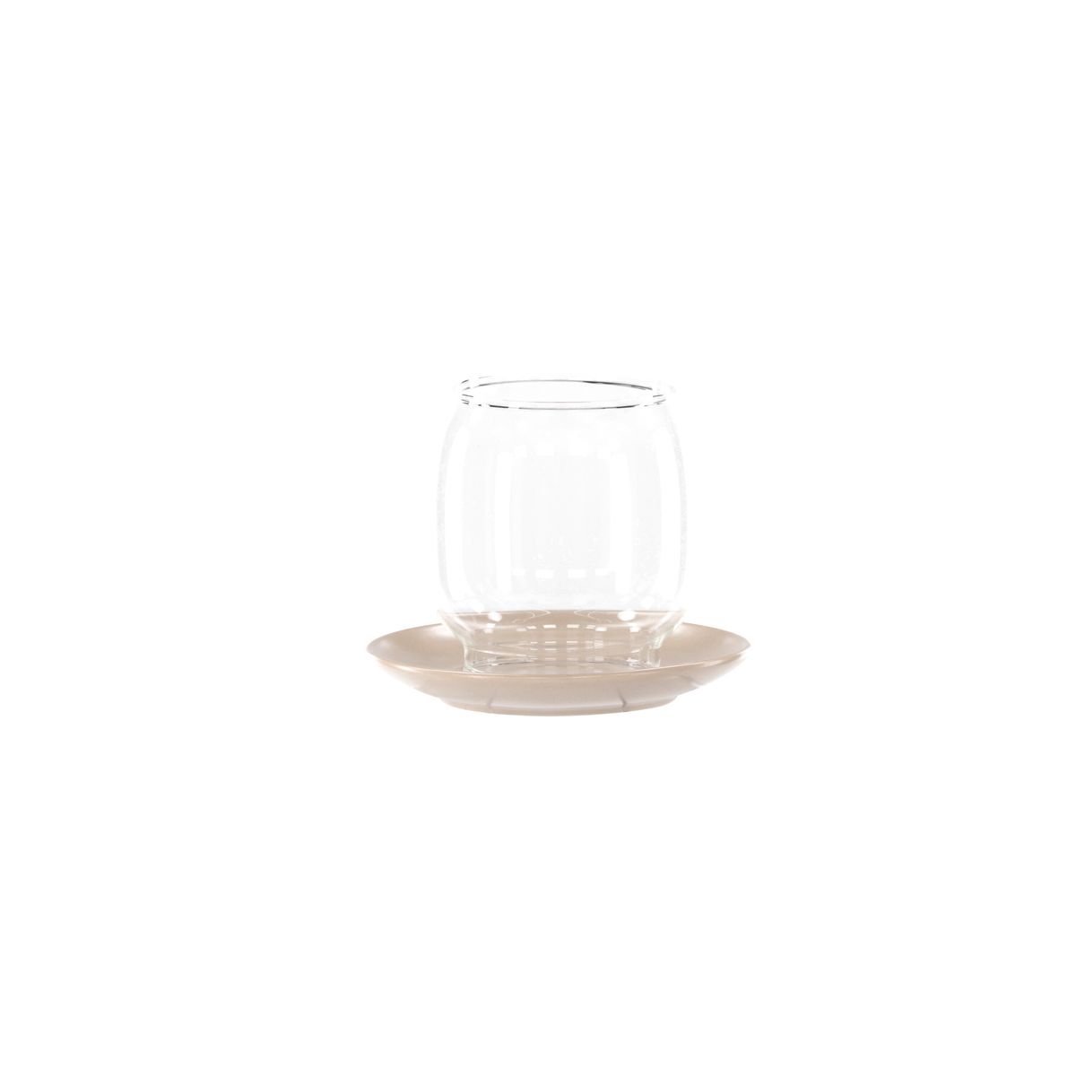 VENTURE DESIGN Archy lysestage, rund - klar glas og beige stentøj (12xH9,5)