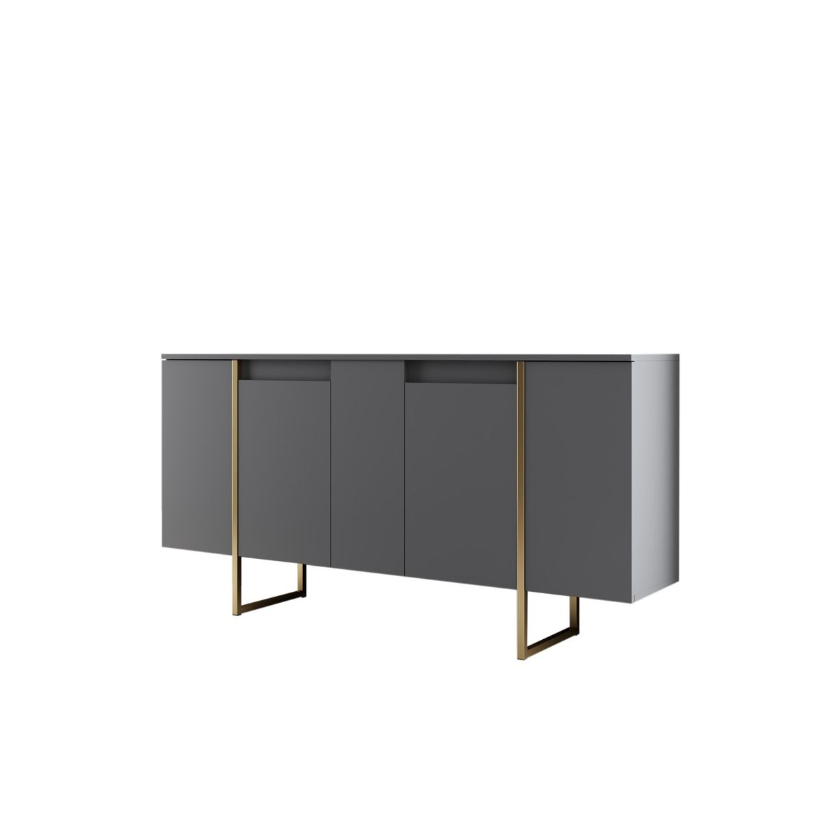 NORDVÄRK Luxe konsolbord, m. 4 låger og 4 hylder - antracitgrå melamin og guld metal (160x35)