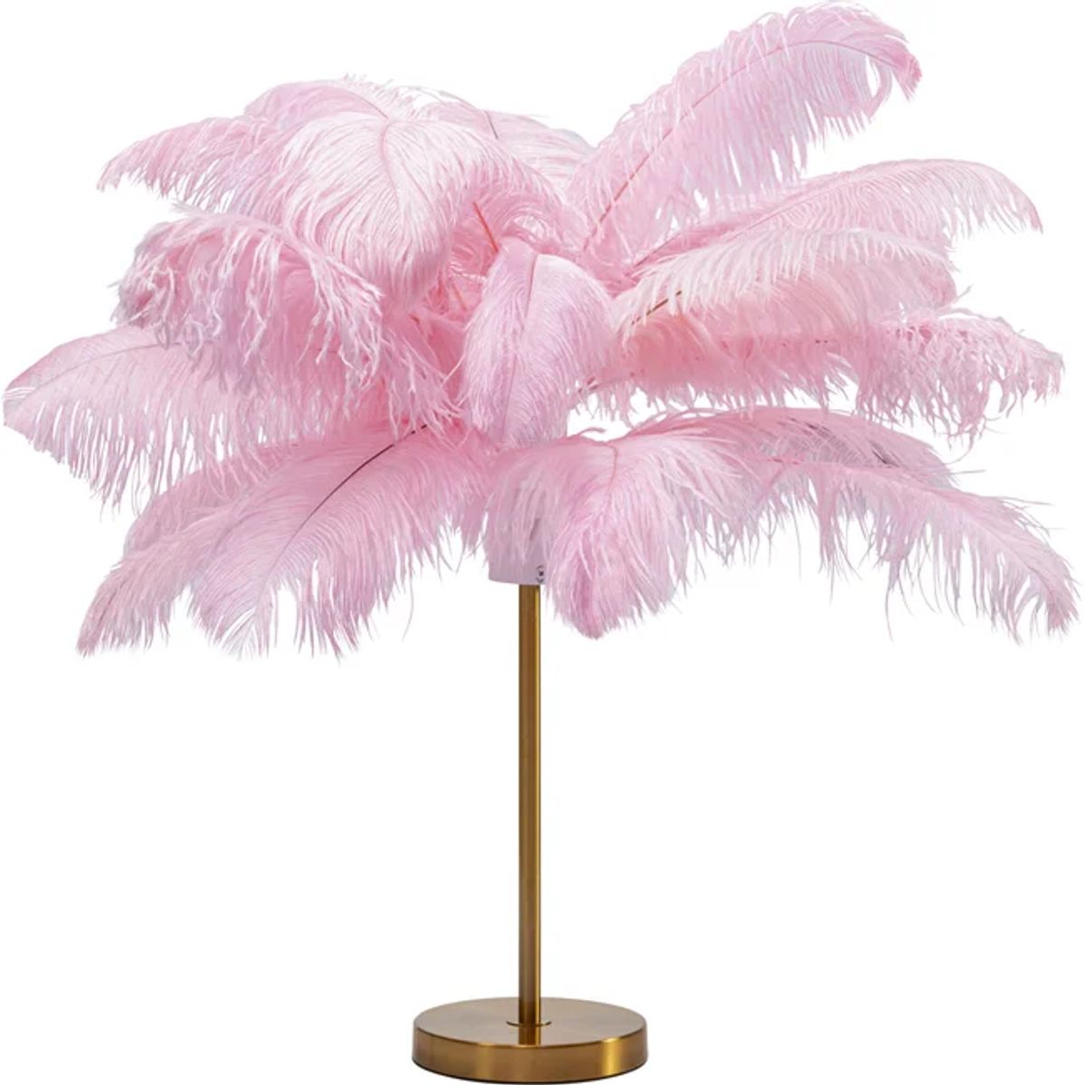 KARE DESIGN Feather Palm bordlampe - lyserød strudsefjer og messing stål