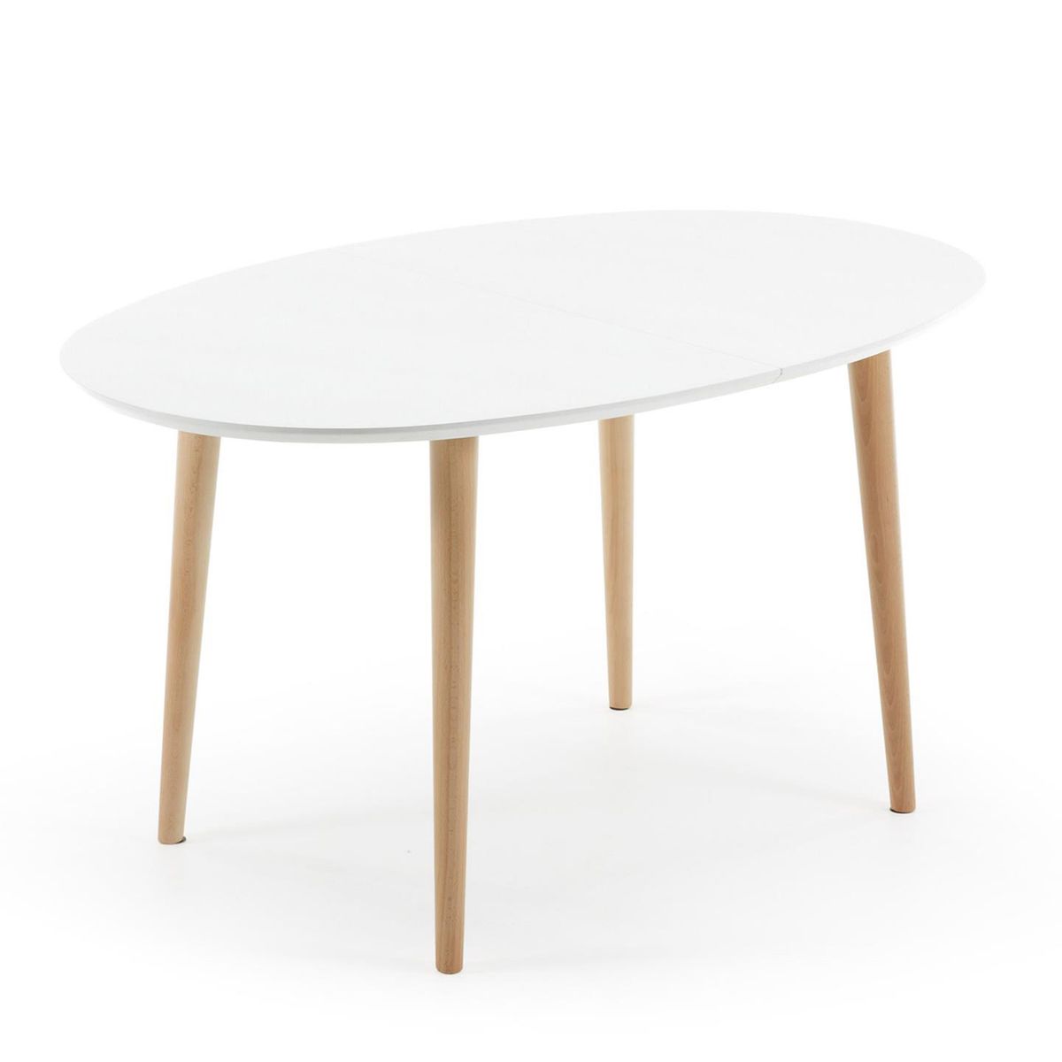 LAFORMA oval Oakland spisebord, m. udtræk - hvid MDF og natur bøgetræ (140(220)x90)