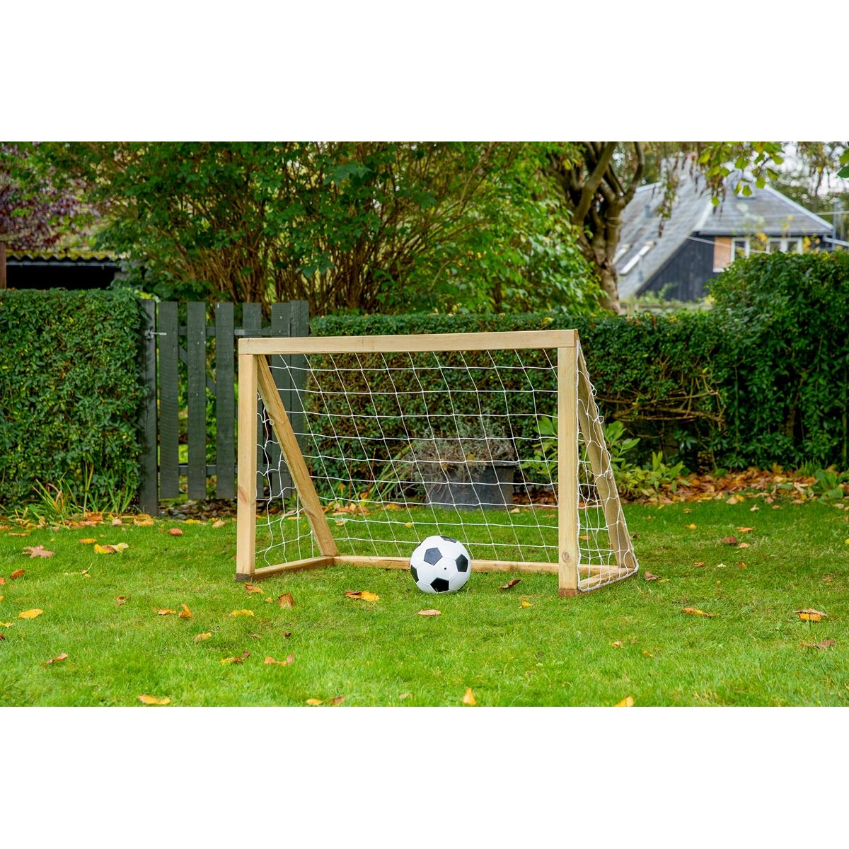 Fodboldmål i TRÆ - 125 cm x 100 cm med net - KRAFTIG KVALITET - HURTIG LEVERING