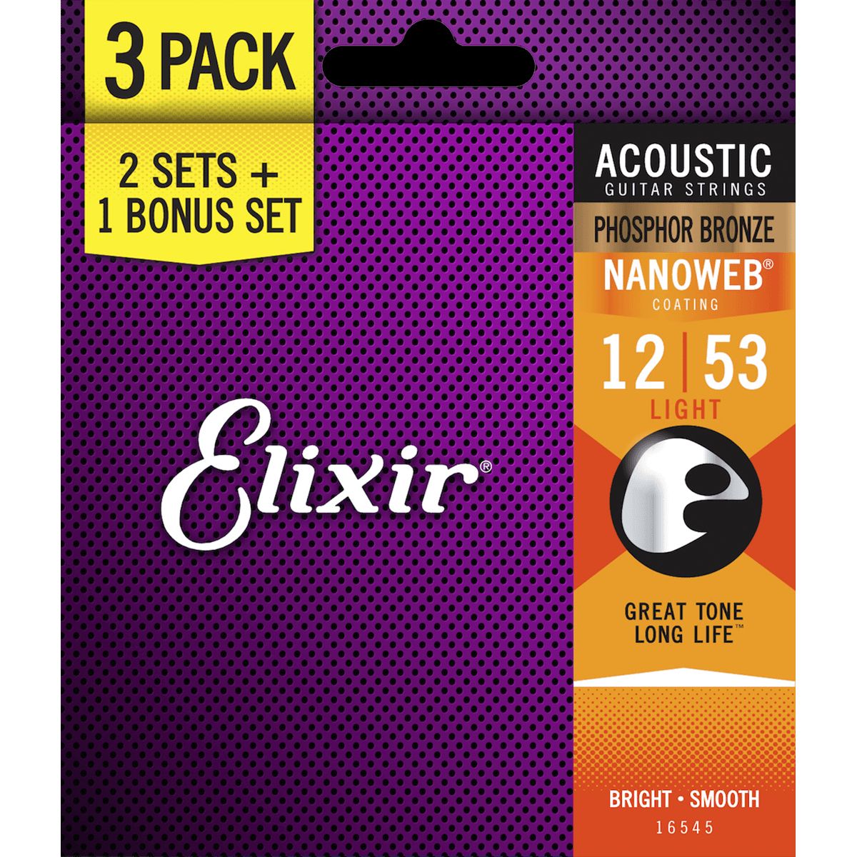 Elixir Nanoweb Phosphor Bronze - Western-strenge 012-053 Light - 3 Pack