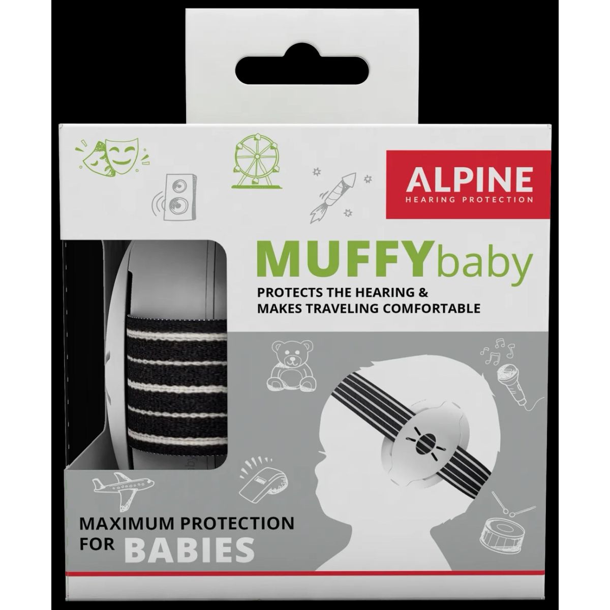 Alpine Muffy Baby - Høreværn til baby (1-3år) - Zebra Sort/Hvid