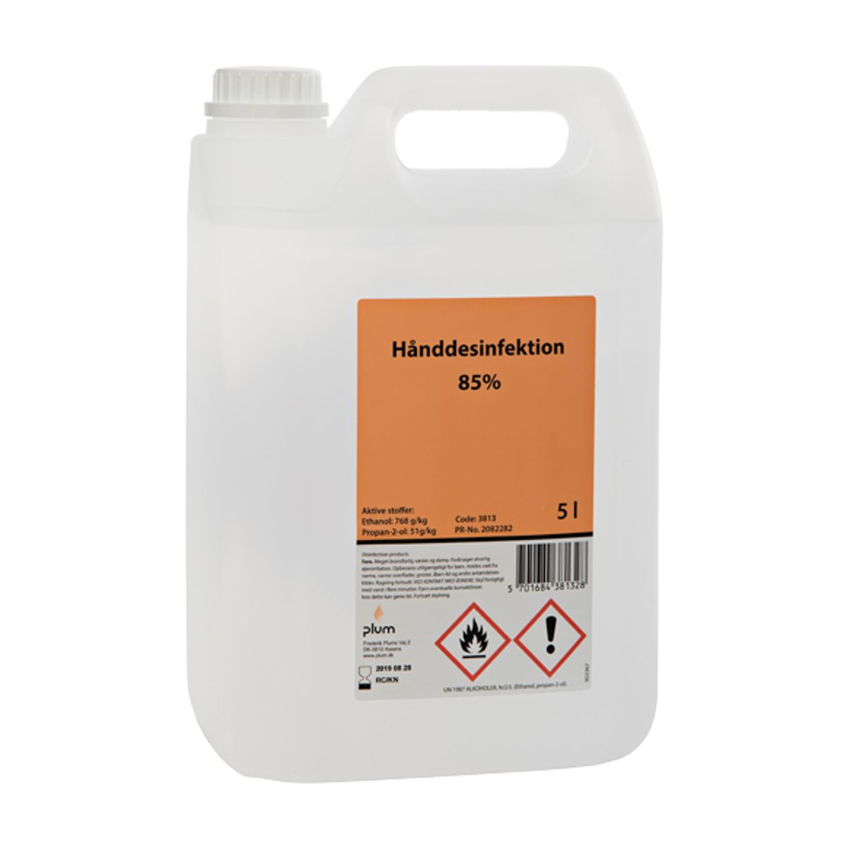 Håndsprit - Plum 3813 Hånddesinfektion flydende 85% - 5 liter dunk.