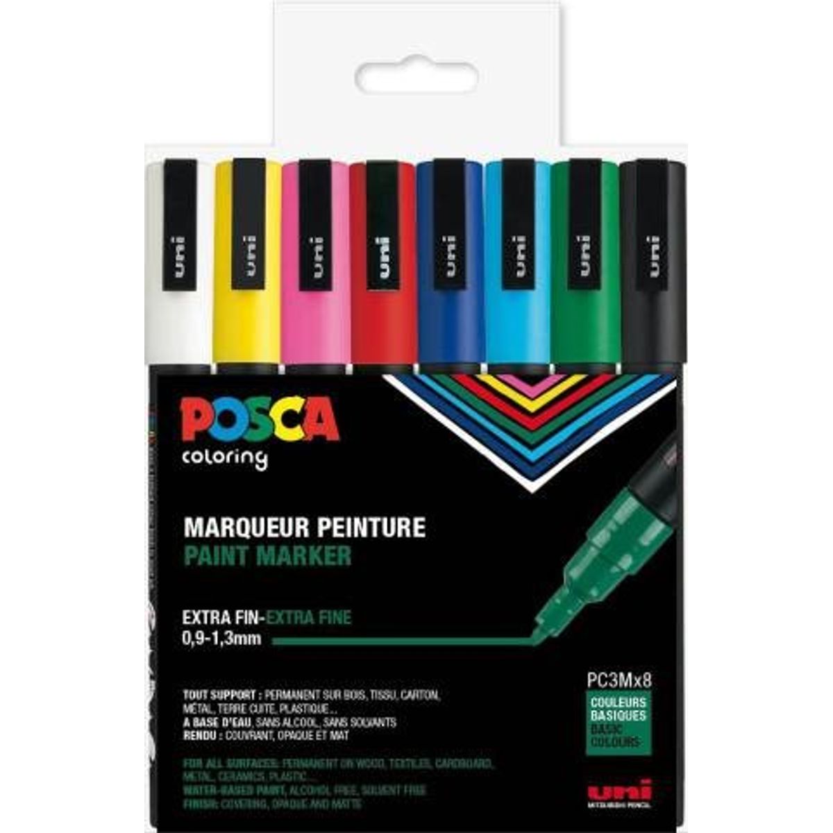 Uni Posca Tuscher/Tusser PC3M 8 STK Paint Marker Ass. Farver 0,9 - 1,3 mm - 401626