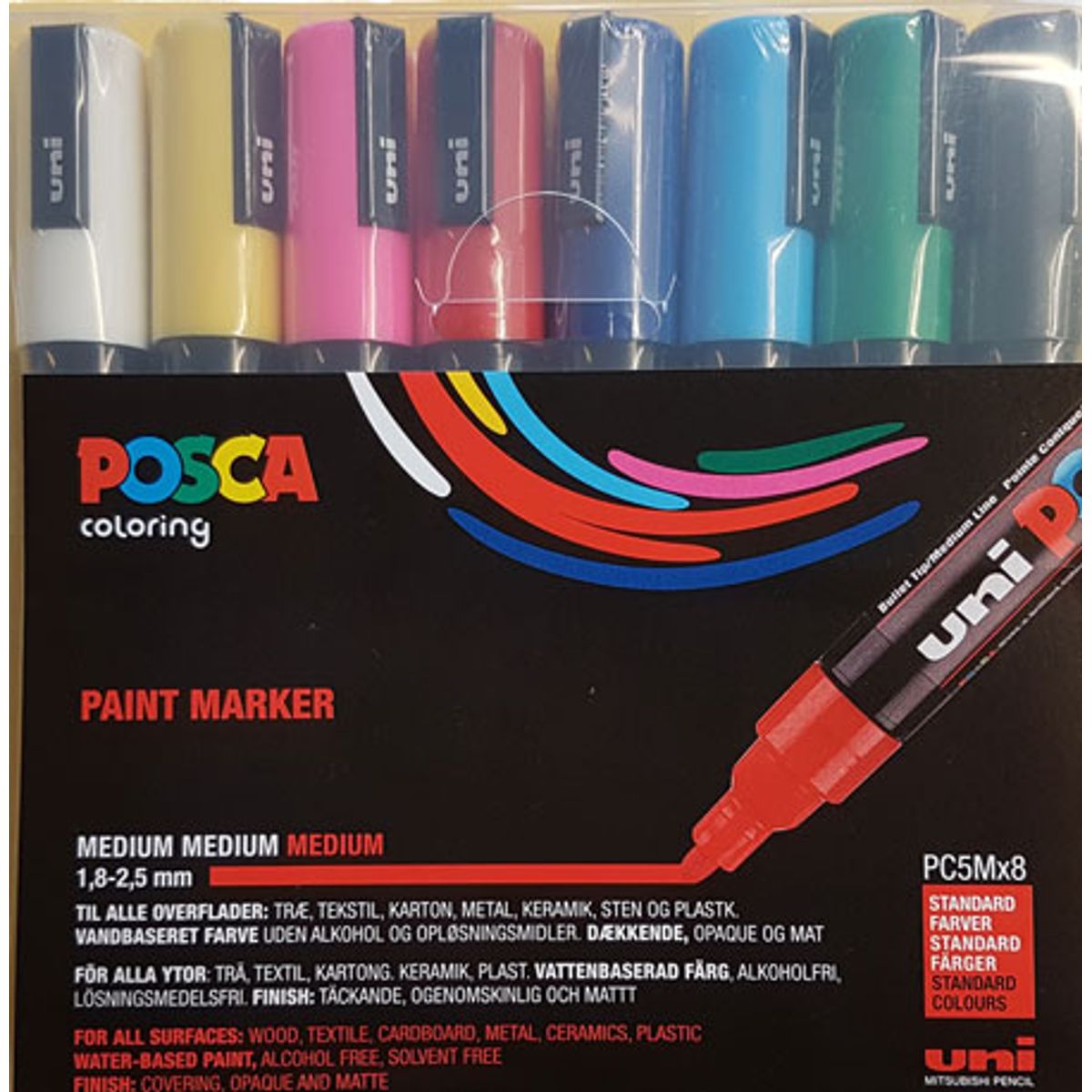 Uni Posca Tuscher/Tusser PC5M 8 STK Paint Marker Ass. Farver 1,8 - 2,5 mm - 401622