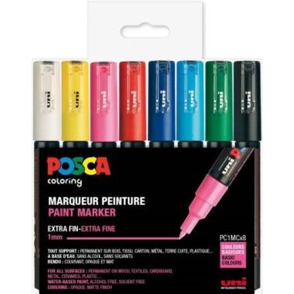 Uni Posca Tuscher/Tusser PC1MC 8 STK Paint Marker Ass. Farver 0,7 - 1 mm - 401633