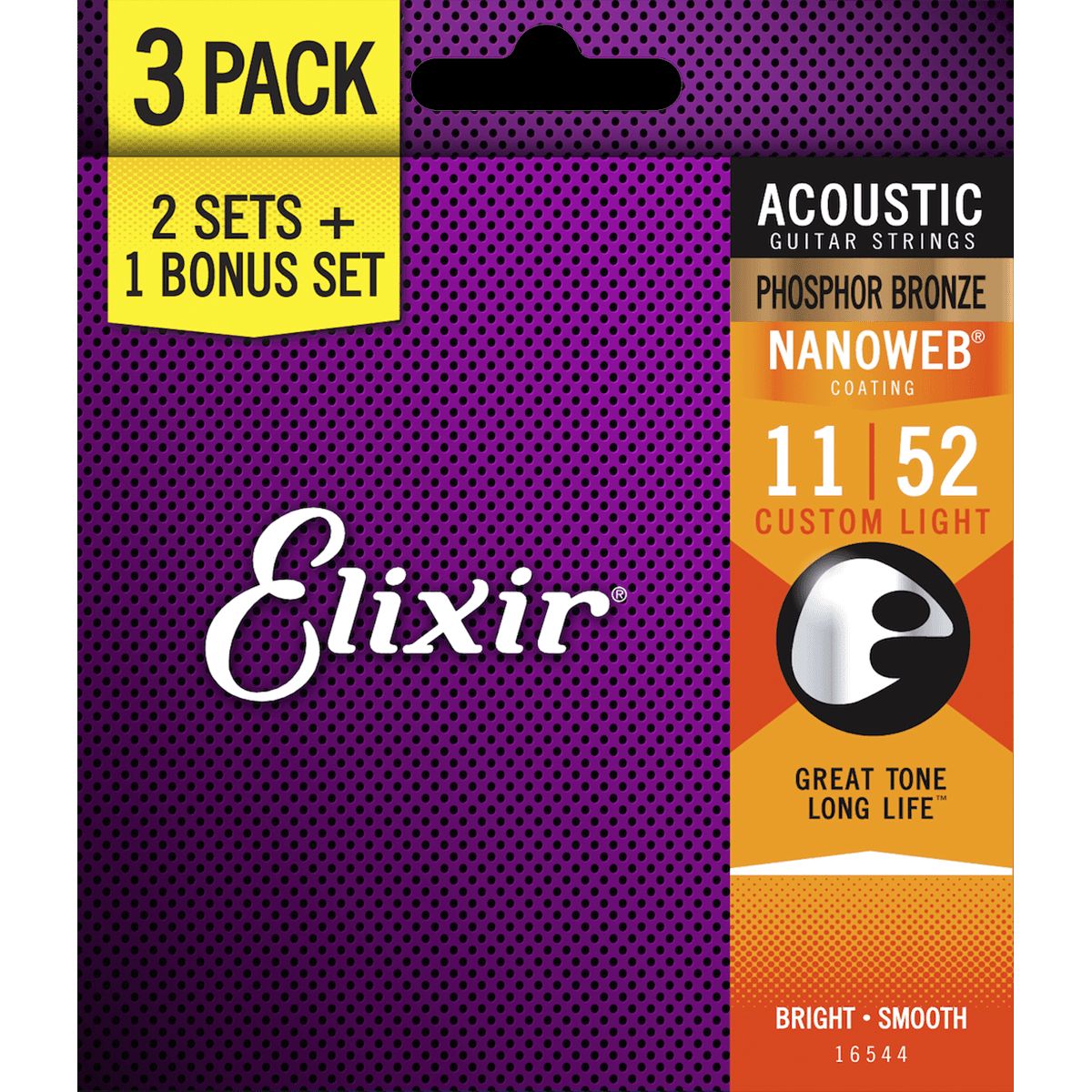 Elixir Nanoweb 3 PACK 16544 11-52 Custom Light